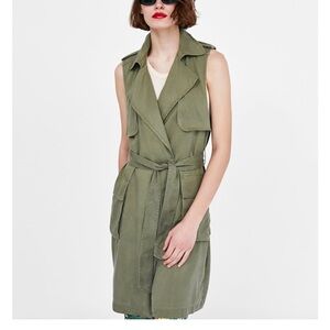 Olive Green long Jacket Vest